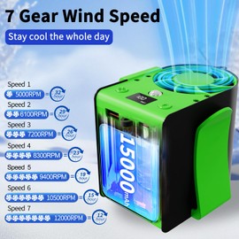 Portable Waist Fan Rechargeable 15000mAh | 7 Speeds | 12000RPM Strong Airflow Clip on Belt Fans Wearable Cooling Personal Shirt Fan for Outdoor, Jobsite, Traveling, Warehouse - Up to 32H Cooling Time
