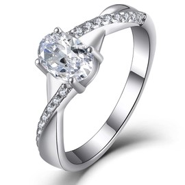 YL Engagement Ring 925 Sterling Silver Cut 5A Oval Cubic Zirconia Infinity Ring Solitaire Band Jewellery Gift for Women, Silver, Cubic Zirconia