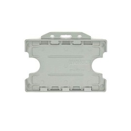 ALG ID Cards® Grey Double Sided/Dual Sided Rigid Grey ID Identity Card Pass Badge Holder for Neck Lanyard (Landscape/Horizontal) - Made in Britain from Recycled Plastic