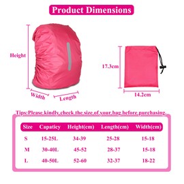 Waterproof Backpack Cover with Reflective, 15L-25L Rucksack Rain Cover with Storage bag, Rainproof Rucksack Cover for Hiking Camping Traveling Cycling (Pink, S)