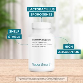 Supersmart Bacillus Coagulans Probiotic 4 Billion CFU per Day (High Absorption) - Lactobacillus Sporogenes Supplement | Non-GMO & Gluten Free - 60 Delayed Release Capsules