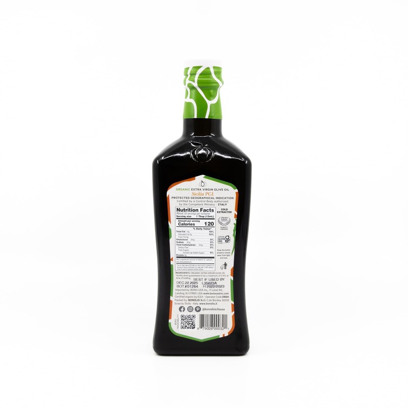 BONO Organic Sicilian PGI Extra Virgin Olive Oil, 16.9 Fl