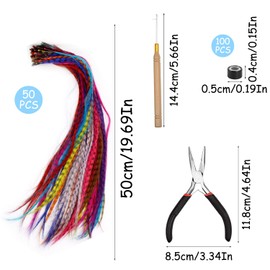 Hair Extension Set, Hair Strands Girls, Hair Extension, Hair Tinsel Strands, Colourful Hair Strands, Children, 50 Feather Hair with 13 Different Hair Colours, Suitable for Parties, Bars, Photography