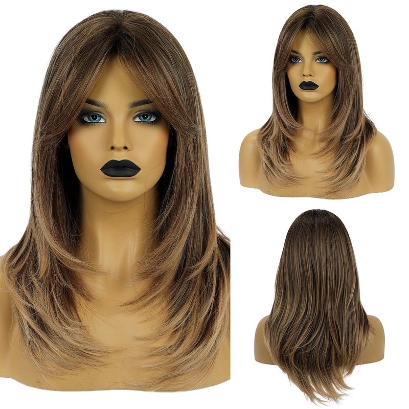 HAIRCUBE Long Hair Wigs for Women Ombre Brown Synthetic Curly
