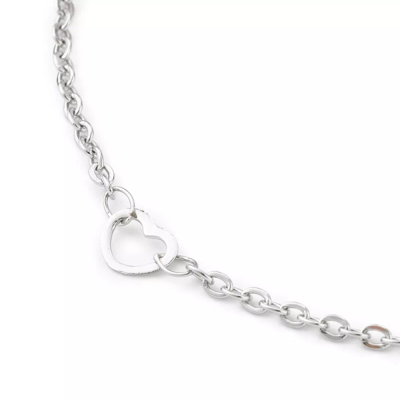 LZD Stainless Steel Cable Anklet Bracelet Heart Lobster Silver Adjustable