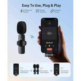 MENERESAS 3 in 1 Wireless Lavalier Microphones for iPhone, iPad, Camera and Android Devices, Mini Microphone for Recording, Noise Reduction Lapel Mic, Clip on Mic for Video Recording Vlog, YouTube, Interview