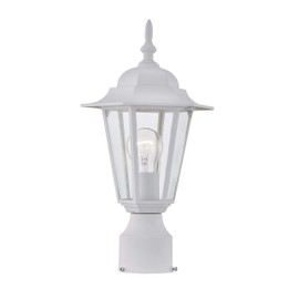 Gruenlich Outdoor Post Lighting Fixture with One E26 Medium Base Max 60W, Metal Housing Plus Glass, Bulb Not Included (White Finish)