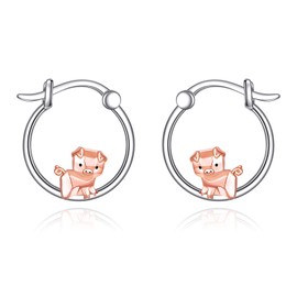 Pig Earrings for Women Hoop Earrings Sterling Silver Pigs Jewellery Gifts for Women, Standard, Sterling Silver, No Gemstone