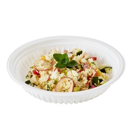 Restaurantware-RW Bse 34 Ounce Round Salad Bowls, 50 Disposable Serving Bowls - Microwavable, Suitable For Hot And Cold Food, White Plastic Party Bowls, For Candies, Chips, Popcorn, And More