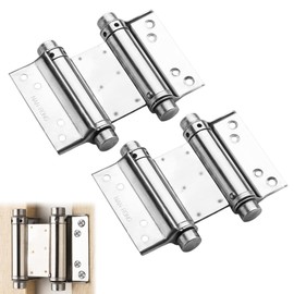 Set of 2 Free Hinges Double Open Spring Hinges Stainless Steel Adjustable Spring Hinges Replacement Repair Door Hinges with Screws (Silver)