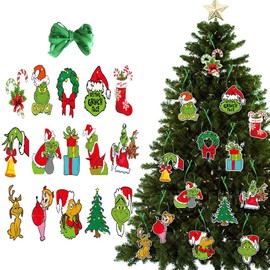 Grinch Decoration, Aipeeo Pack of 30 Grinch Decoration Christmas, Grinch Christmas Tree, Paper Christmas Decorations, Grinch Pendant