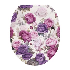Oamsistay Purple Rose Toilet Lid Cover Soft Plush Seat Bathroom Decoration Accessory Fits Most Toilet Lids for Bathroom Decor Easy to Clean