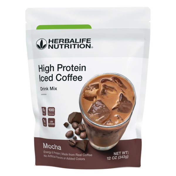 Herbalife Nutrition High Protein Iced Coffee Drink Mix: (Mocha 12 oz/343g) Energy and Protein, Made from Real Coffee, Low Fat, No Artificial Flavors or Added Colors