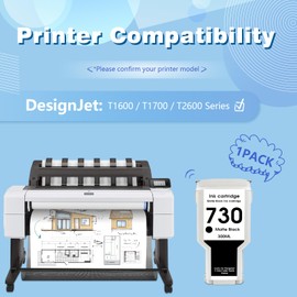 730 Ink Cartridges 300ML Matte Black High Yield Compatible for HP Ink 730 hp 730xl Ink Work with DesignJet T1600 T1700 T2600 (1-Pack Matte Black for P2V71A)