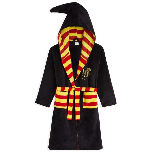 Harry Potter Children's Bathrobe, Fleece Dressing Gown for Children, Hogwarts Gryffindor Slytherin Bathrobe, black, 9-10 Jahre