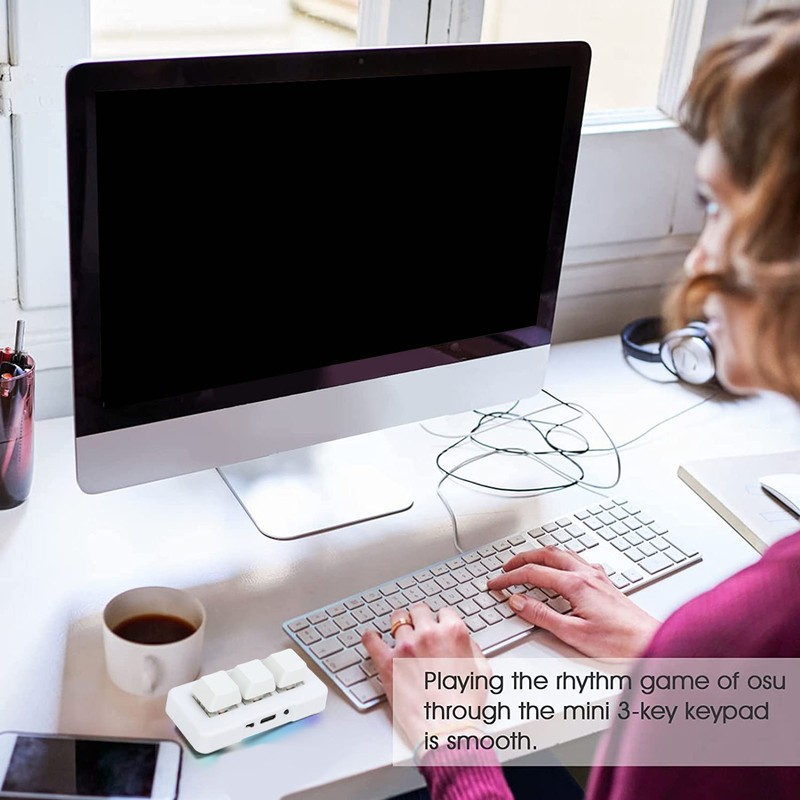 White Mini 3 Key Keypad ABS Bluetooth Receiver USB Comfortable
