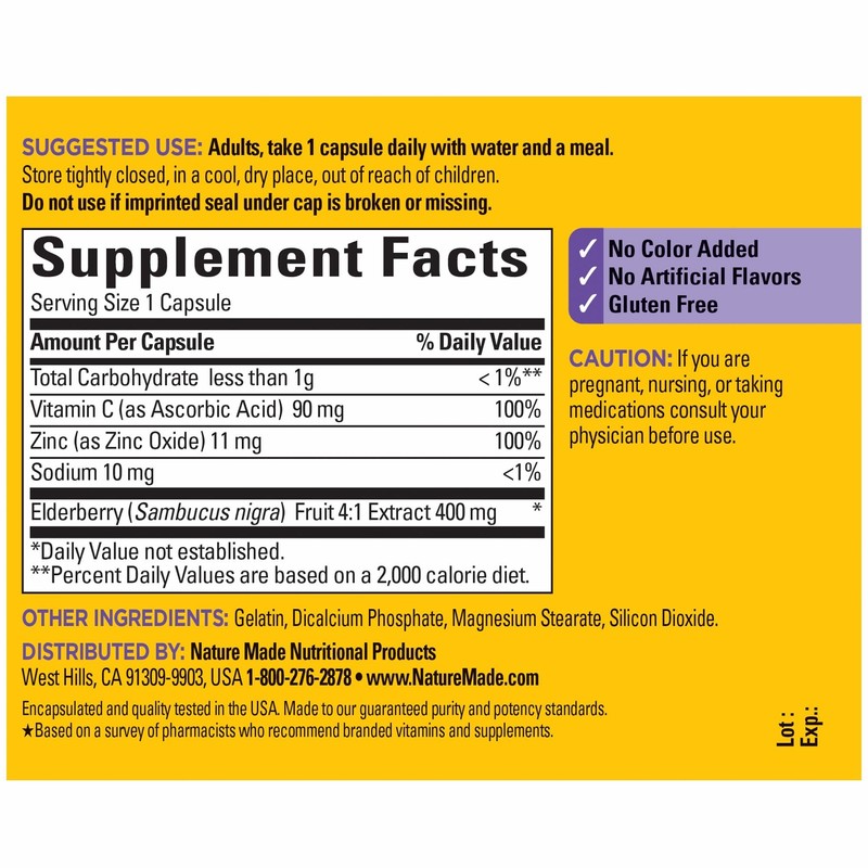 Nature Made Elderberry, Vitamin C and Zinc Capsules, 400 mg