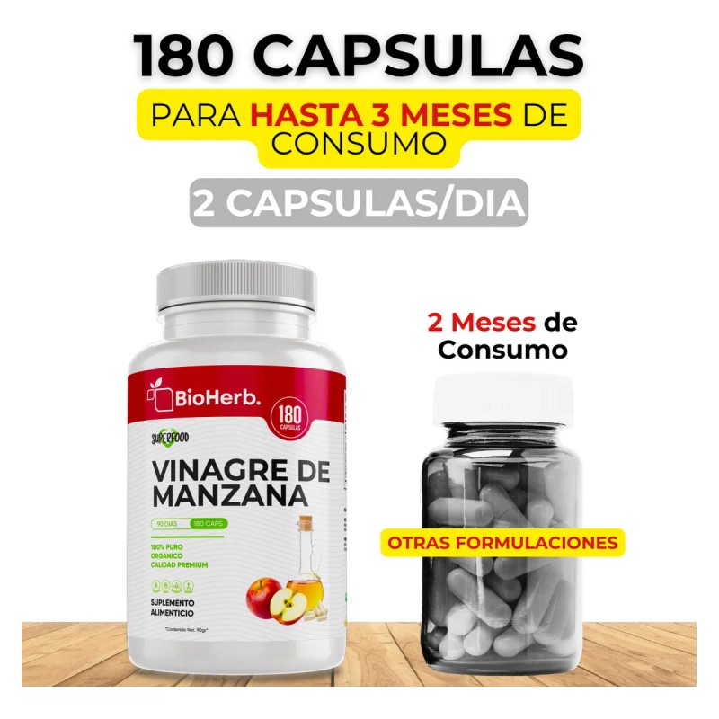 Vinagre De Manzana Madre 100% Puro 180 Cápsulas Bioherb Sabor