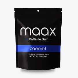 Maax Caffeine Gum – 125mg Per Piece, 50-Piece Bottle – Coolmint Flavor – Fast-Acting Energy, Focus & Alertness Support – Portable Chewing Supplement