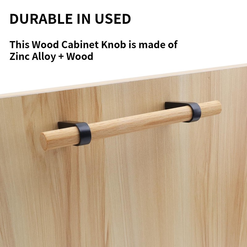 Mcredy Cabinet Handles Wood Black Drawer Pulls Knobs 3.78" Hole