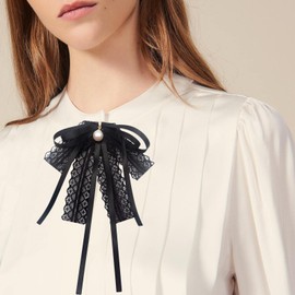 Bow Brooch with Rhinestone Bow Tie with Brooch Pearl Bow Brooch Pin Vintage Bow Brooch Pins for Women Elegant Bow Tie for Women Wedding Graduation Bow Tie Pin Shirt Accessories Black, Lace