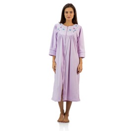 Casual Nights Women's Zipper Front Jacquard Fleece Long Robe Duster - Purple - Small