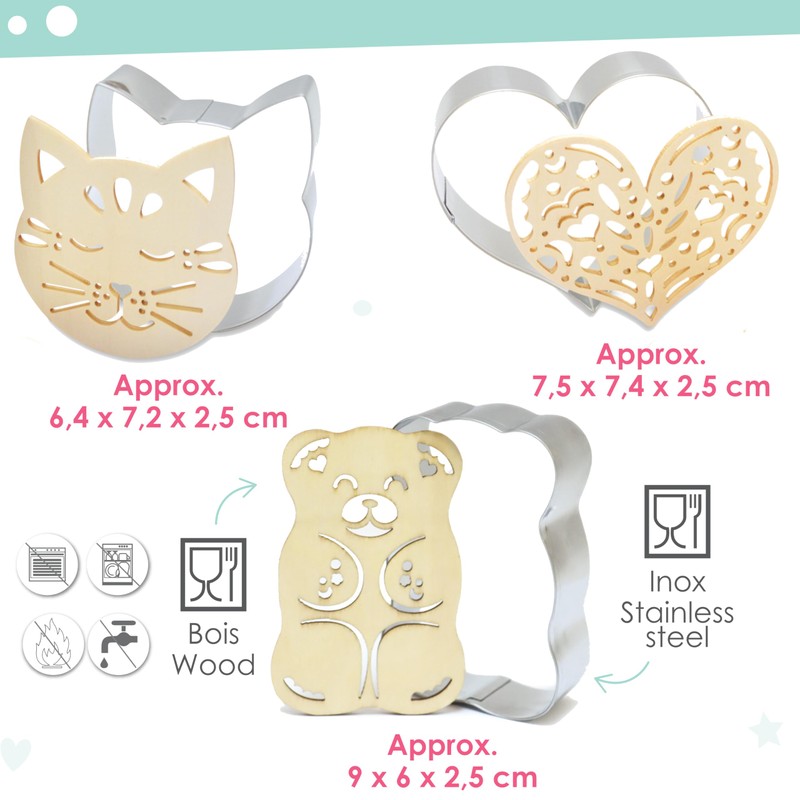 ScrapCooking Set of 3 Cookie Cutters + Wooden Embosser Cat