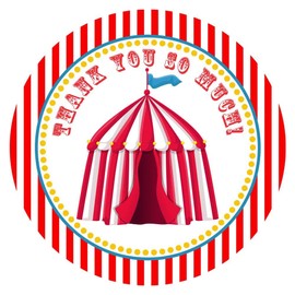 Circus Carnival Party Thank You Sticker Labels by Adore By Nat - Big Top Party Favors, Treat Bags, and Birthday Decorations - Set of 24
