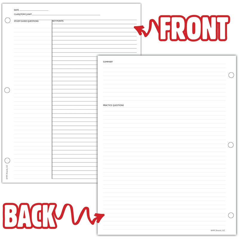 MPC 50 Pack Cornell Style Study Note Taking System Sheets,
