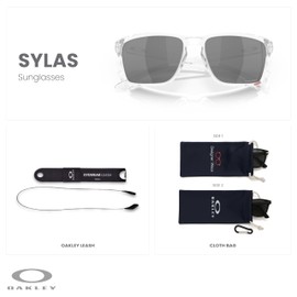 Oakley Sylas OO9448 944829 57MM Polished Clear/Prizm Black Rectangular Sunglasses for Men+ Bundle Accessory Leash Kit, Microfiber Pouch