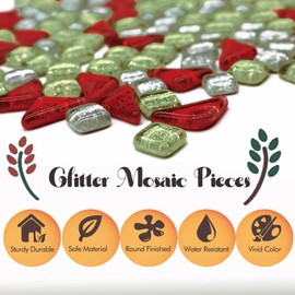 Heromor 'Christmas Night' Mosaic Tiles - 200g Mixed Colour Set for Festive Decor, DIY Crafts & Children's Kits (Red, Silver, Green)