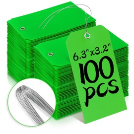 100 Pcs Tags with Wire Shipping Tags with String Write On Stacking Service for Equipment Inventory Storage Parts Valve Car (Green, 6 1/4" x 3 1/8")
