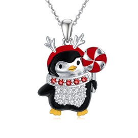 Lypic Penguin Necklace 925 Sterling Silver Christmas Penguin Necklace for Women Cute Winter Holiday Jewelry Valentines Xmas Gifts
