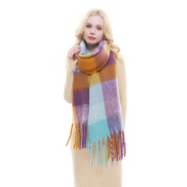 RIIQIICHY Plaid Scarf for Women Chunky Scarves Winter Warm Thick Oversized Blanket Scarf