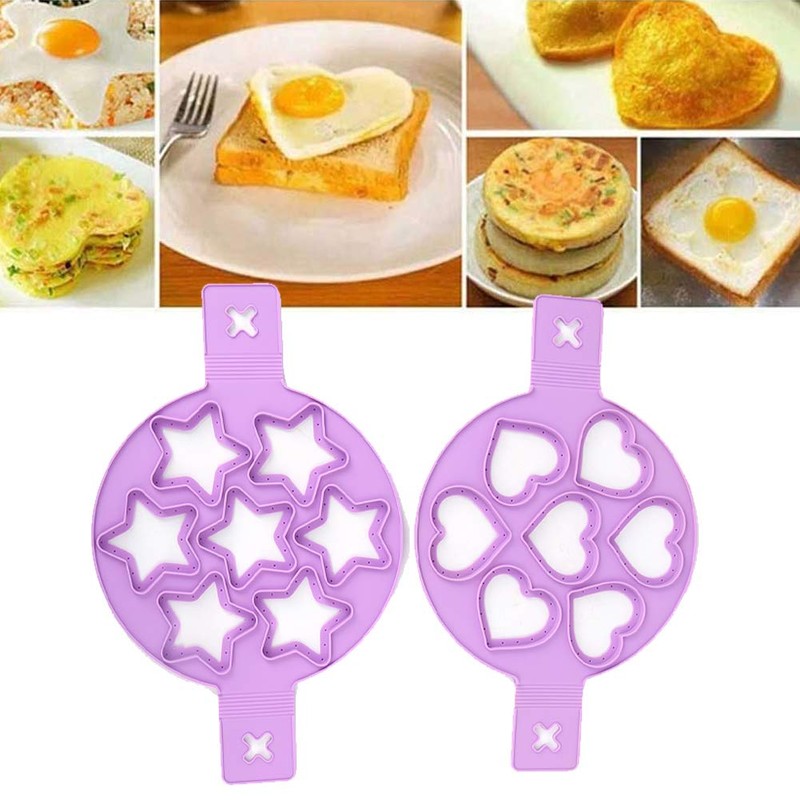 2Pcs Pancake Maker Mold, 7 Cavity Star/Heart Shape Non-Stick Egg