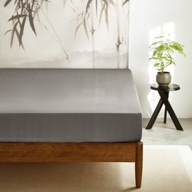 Wake In Cloud - 100% Bamboo Fitted Sheet, 1 Piece, Cooling Breathable & Silky Soft, Extra Deep, Grey, King Size