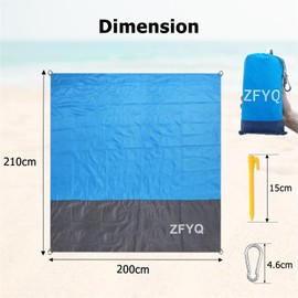 ZFYQ Beach Blanket, 200 x 210 cm Picnic Blanket with 4 Fixed Stake for Beach Camping Picnic and Other Outdoor Activity