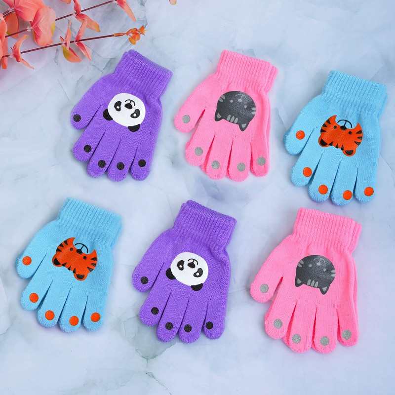 Cooraby 6 Pairs Kids Warm Magic Gloves Winter Stretchy Knit