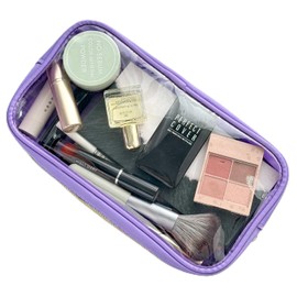 Yerpkefey Clear Makeup Bag Mini Cosmetic Bag for Purse Small Toiletry Travel Bag for Women Cute Zipper Pouches Essentials Purse Organizers Bag (Purple, Small)