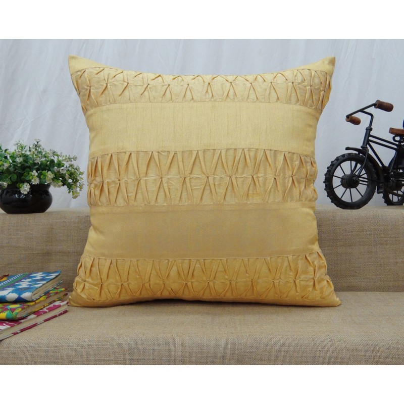 S4Sassy Home Decorative Square Cushion Cover Beaded Designer Beige Indian