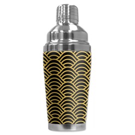 Mugzie 20 Ounce Stainless Steel Cocktail Shaker/Martini Shaker with Wetsuit Cover - Black & Gold Waves