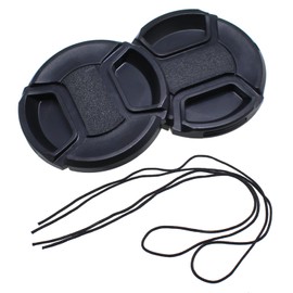 Bxian 2PCS 58mm Black Camera Lens Protective Cover and Anti Lost Retention Strap Filter Cover Plastic Centre Pinch Lens Cap