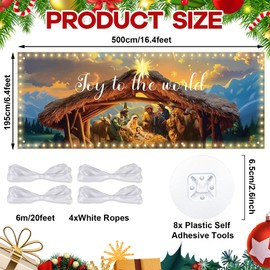 gisgfim Led Christmas Nativity Garage Door Banner with Lights Xmas Religious Jesus Door Cover Lighted Large Holiday Manger Scene Backdrop Decorations Joy to the World Christmas Ornaments (6.4x16.4 ft)