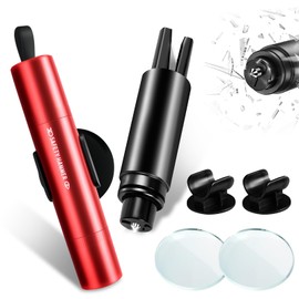 OBYCPIN Notfallhammer Auto 2er Set (schwarz & rot) mit Federdruck-Fensterbrecher & verdecktem Gurtschneider inkl. 2 Testgläsern & Halterungen – kompaktes Rettungswerkzeug