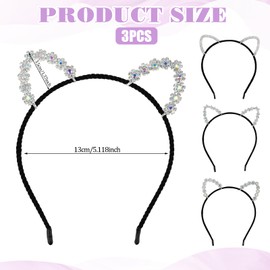 FdcLixuvol Cat Ears Headband, 3 Pcs Crystal Cat Ears Headbands Glitter Rhinestone Hair Hoops Cute Sequin Headwear Accessories for Women Girls Cosplay Costume Party