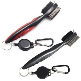 2 Pack Golf Club Brush and Club Groove Cleaning Brush Nylon Steel Wire Double-Sided Golf Cleaning Brush, This is a Must-Have Golf Accessory for Golf Enthusiasts (Red + Black)