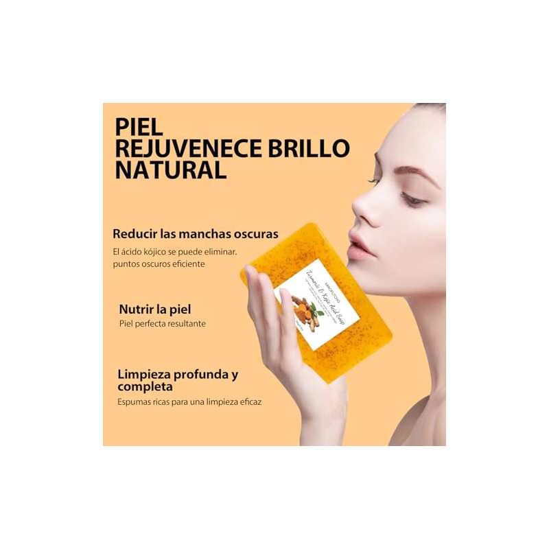 2PCS Jabón Turmeric Soap, Jabón De Ácido Kójico De Cúrcuma