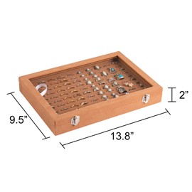 Frebeauty Ring Organizer Tray 100 Slots Ring Holder with Clear Lid Velvet Storage Box Jewelry Tray for Jewelry Store Earring Display Case for Jewelry Show Studs Box for WomenCamel