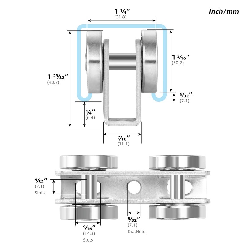 AnExer 4 Wheel Trolley Assembly, Light Duty Trolley Rollers for