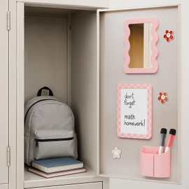 Stylish Locker Accessories Kit for Girls - Includes Mirror, Whiteboard, Pen Holder, Cute Flower Magnets & Marker Set - All-in-One School Locker Decor & Organizer Set to Brighten Up Your School Day